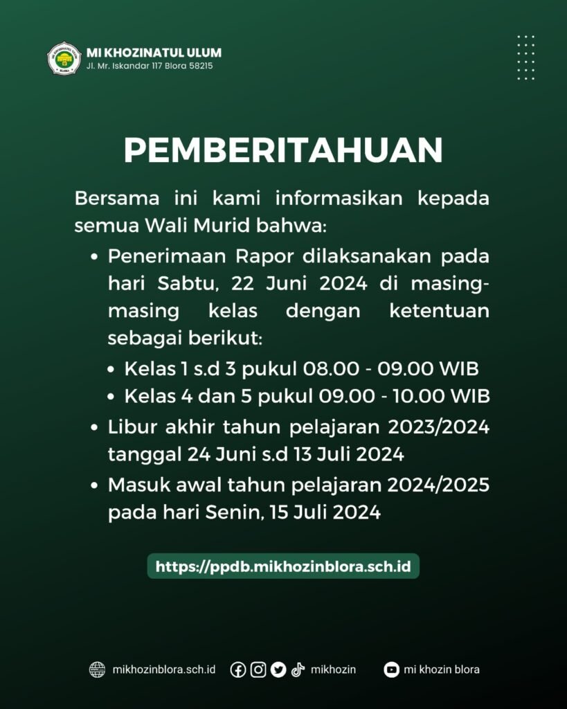Pemberitahuan Libur Akhir Tahun Pelajaran 2023/2024